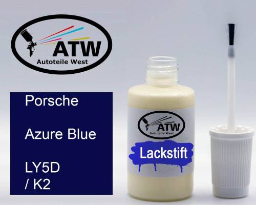 Porsche, Azure Blue, LY5D / K2: 20ml Lackstift, von ATW Autoteile West.